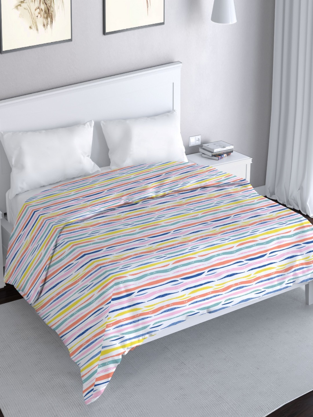 

MAYFAIR HOMES LONDON Blue & Yellow Striped Cotton AC Room 150 GSM Double Bed Comforter