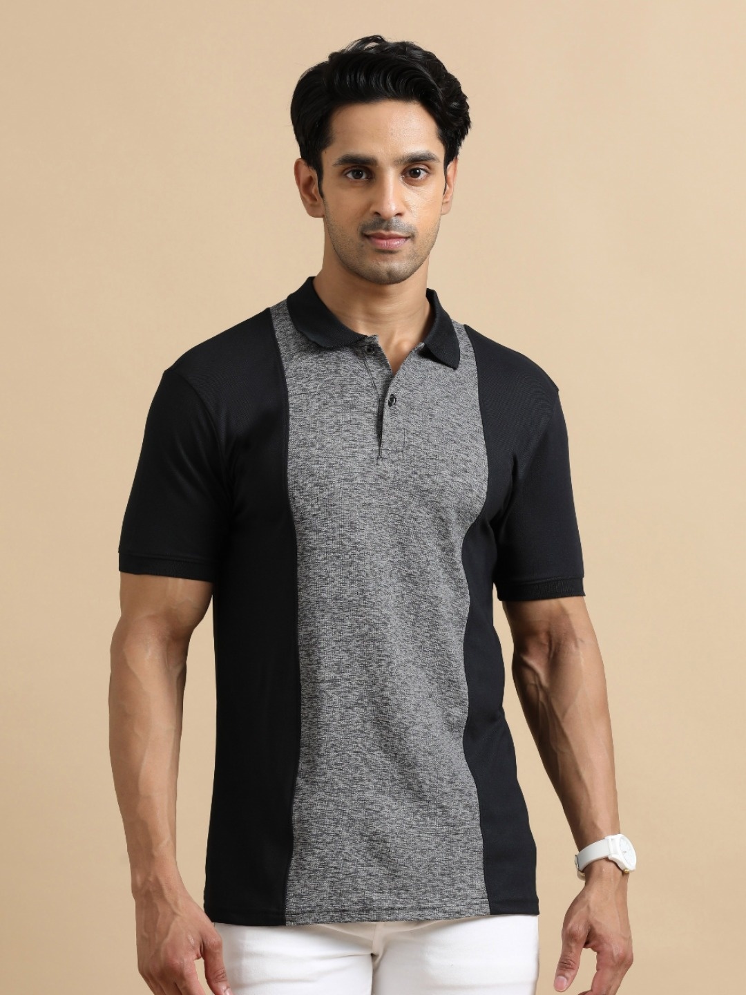 

ECOLINE Clothing Men Antimicrobial Colourblocked Polo Collar T-shirt, Black