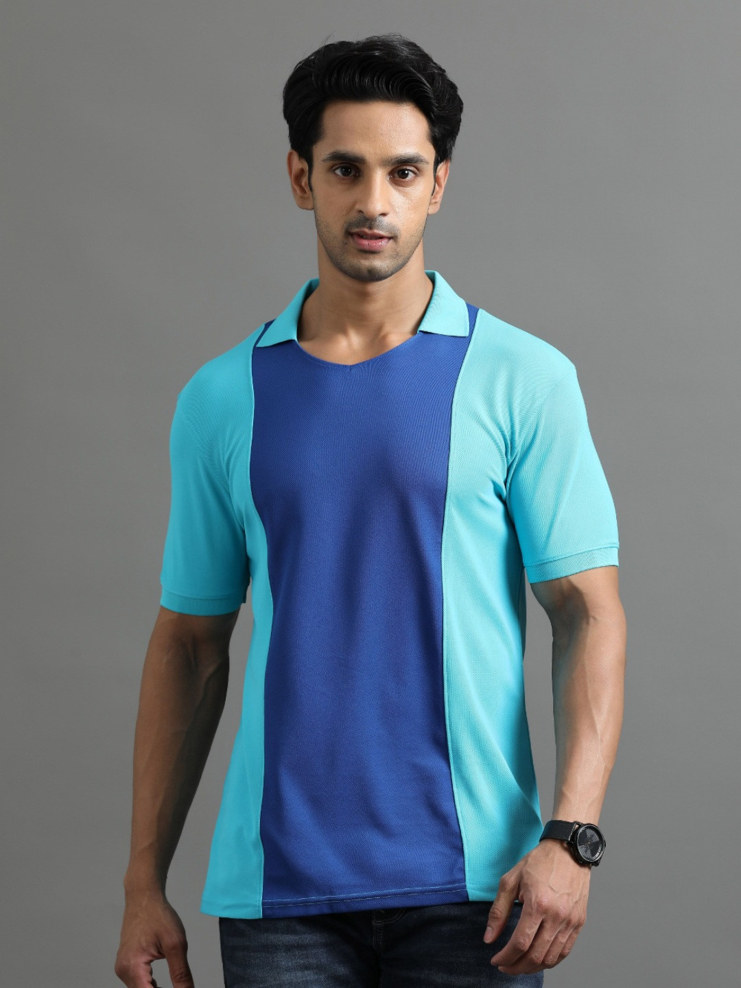

ECOLINE Clothing Men Antimicrobial Colourblocked Polo Collar T-shirt, Blue