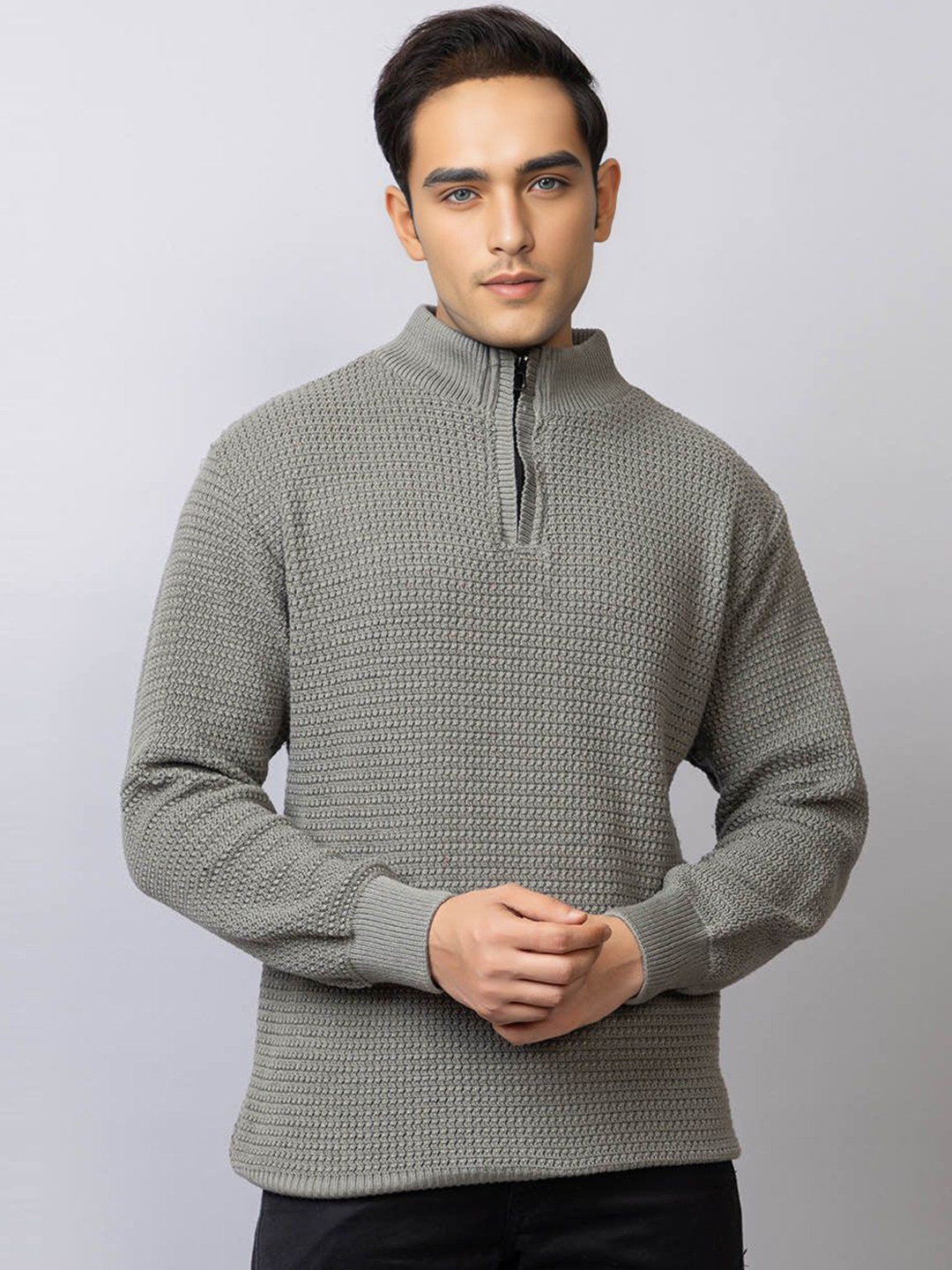 

TYSORT Men Cable Knit Self Design Pullover, Grey