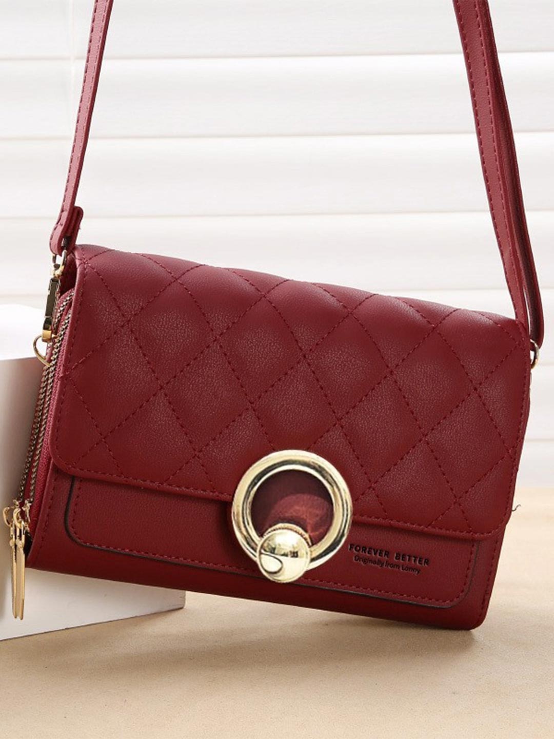

Diva Dale Women PU Oversized Structured Sling Bag with Quilted, Maroon