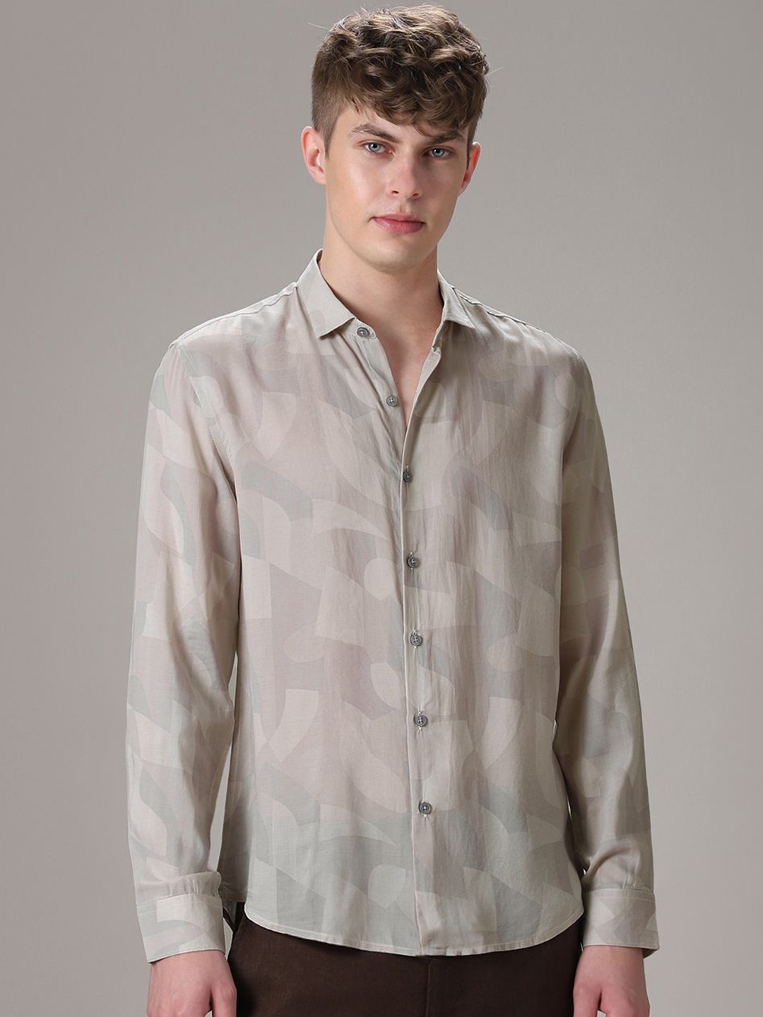 

Banana Club Men Classic Slim Fit Opaque Printed Casual Shirt, Beige