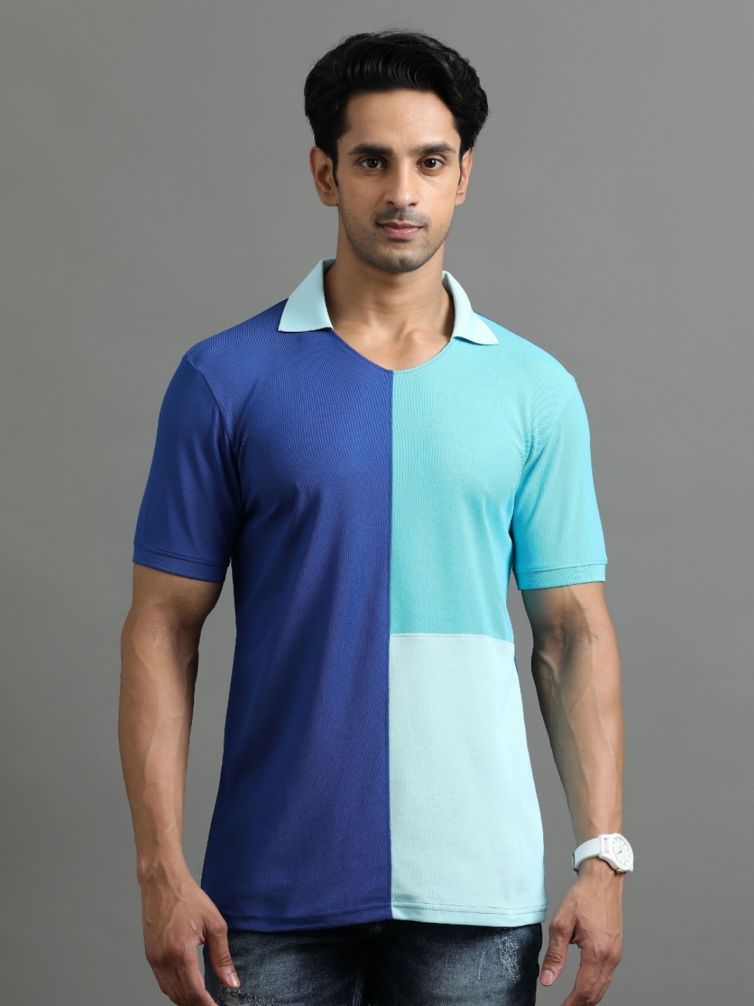 

ECOLINE Clothing Men Antimicrobial Colourblocked Polo Collar T-shirt, Blue