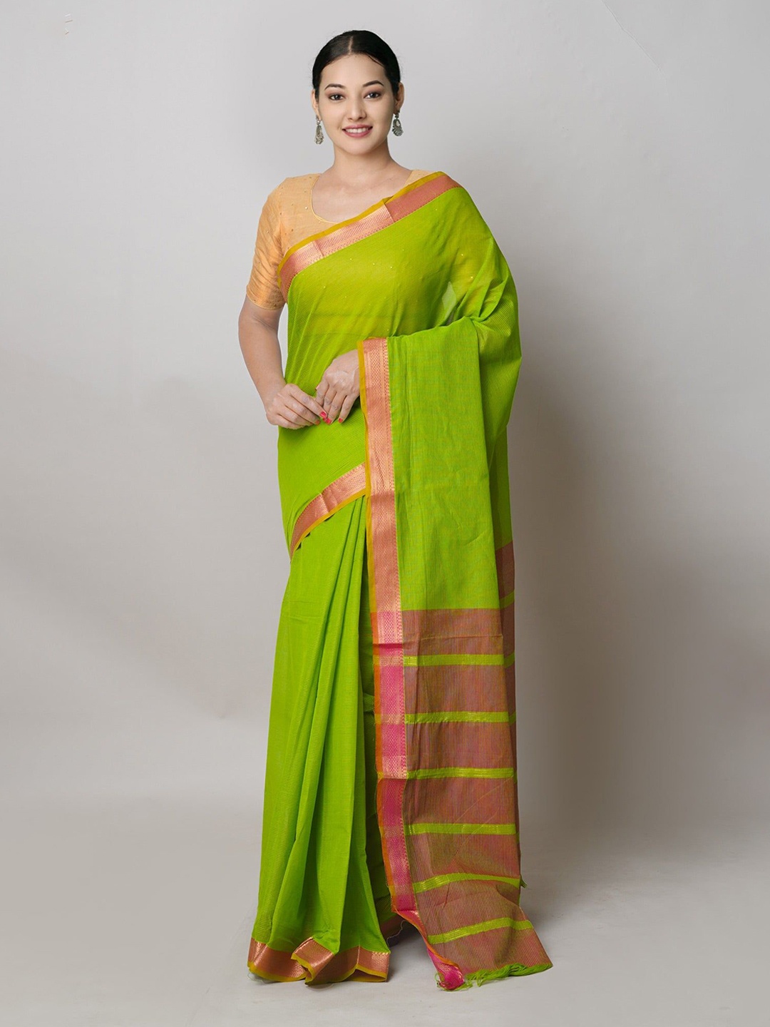 

Unnati Silks Zari Pure Cotton Mangalagiri Saree, Green