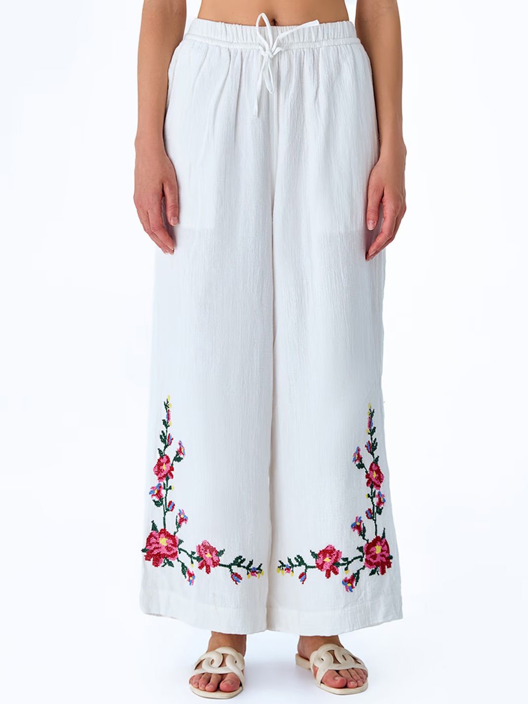 

COVER STORY Women Embroidered Trousers, White