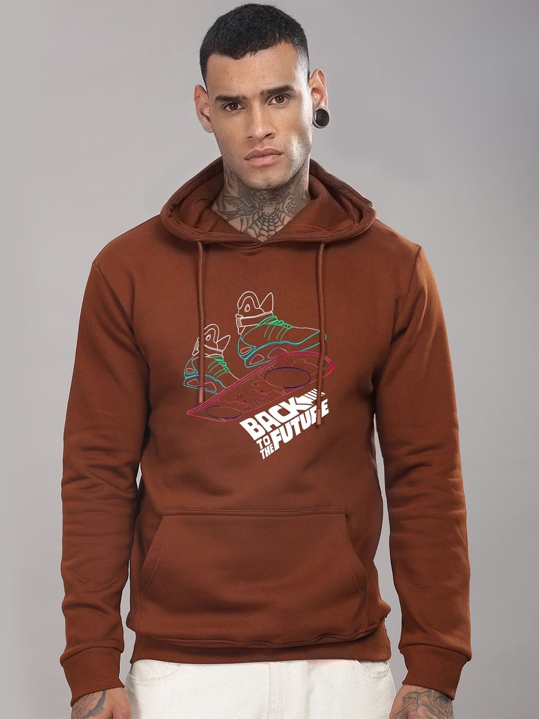 

ADRO Men Printed Hooded Pullover Sweatshirt, Brown