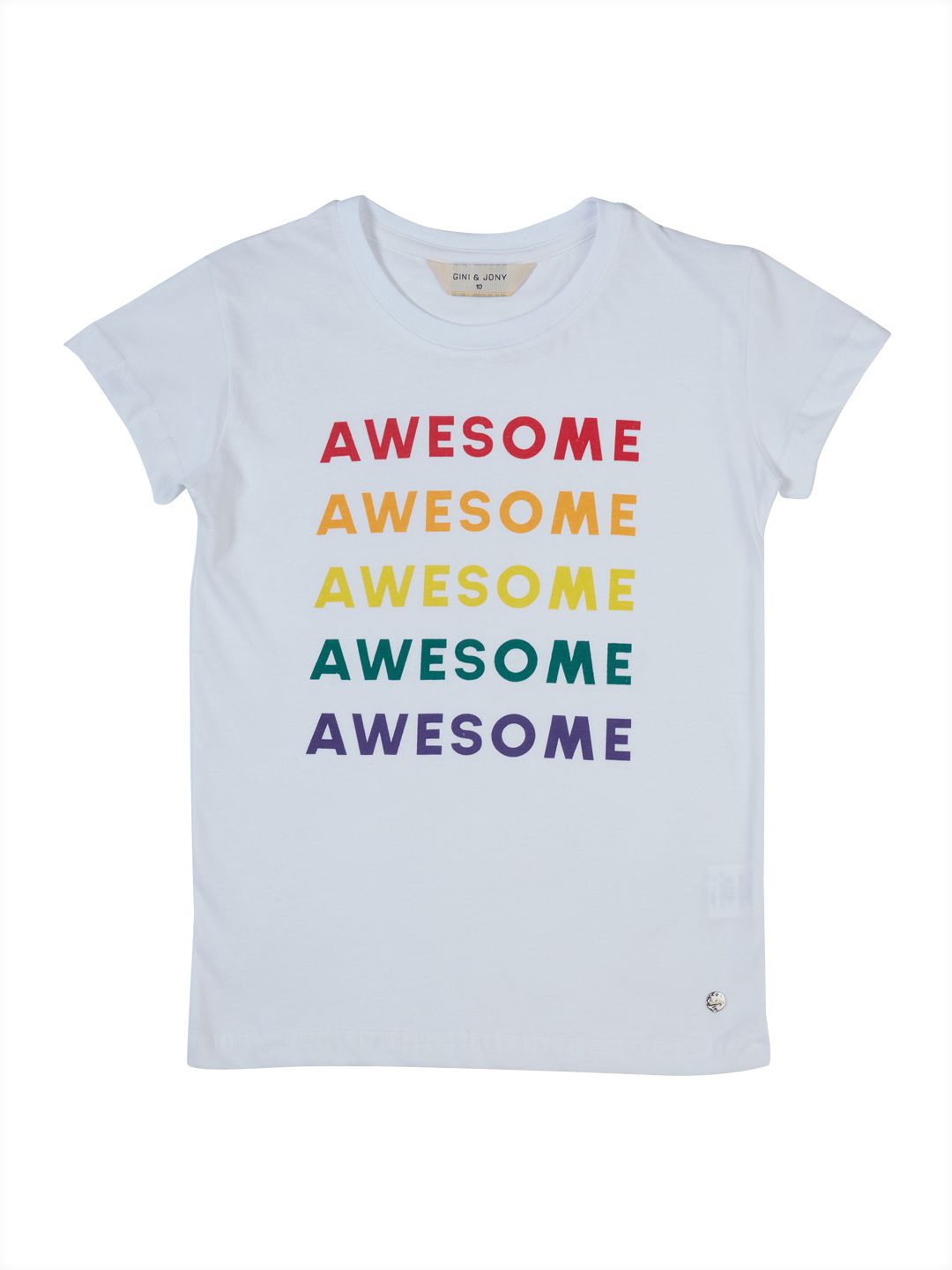 

Gini and Jony Girls Typography Printed Round Neck Cotton T-shirt, White