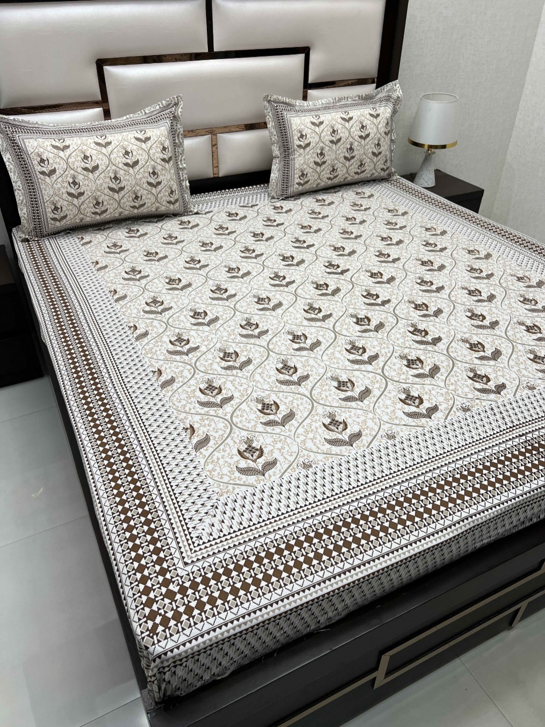

Pure Decor Cotton King Size Double Bedsheet With 2 Pillow Covers 2.74m X 2.74m, Beige