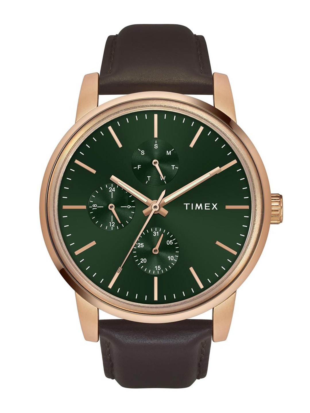 

Timex Men Brass Embellished Dial & Leather Straps Analogue Multi Function Watch TWEG18905, Green