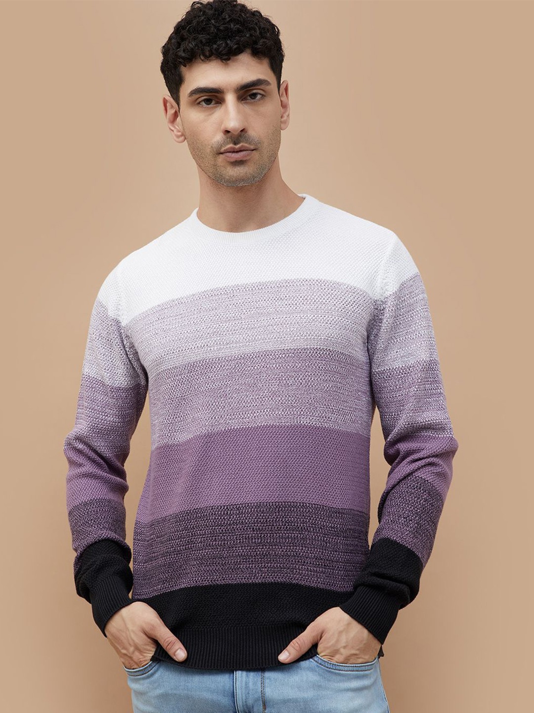 

CODE by Lifestyle Men Cotton Striped Long Sleeves Sweatshirt, Purple