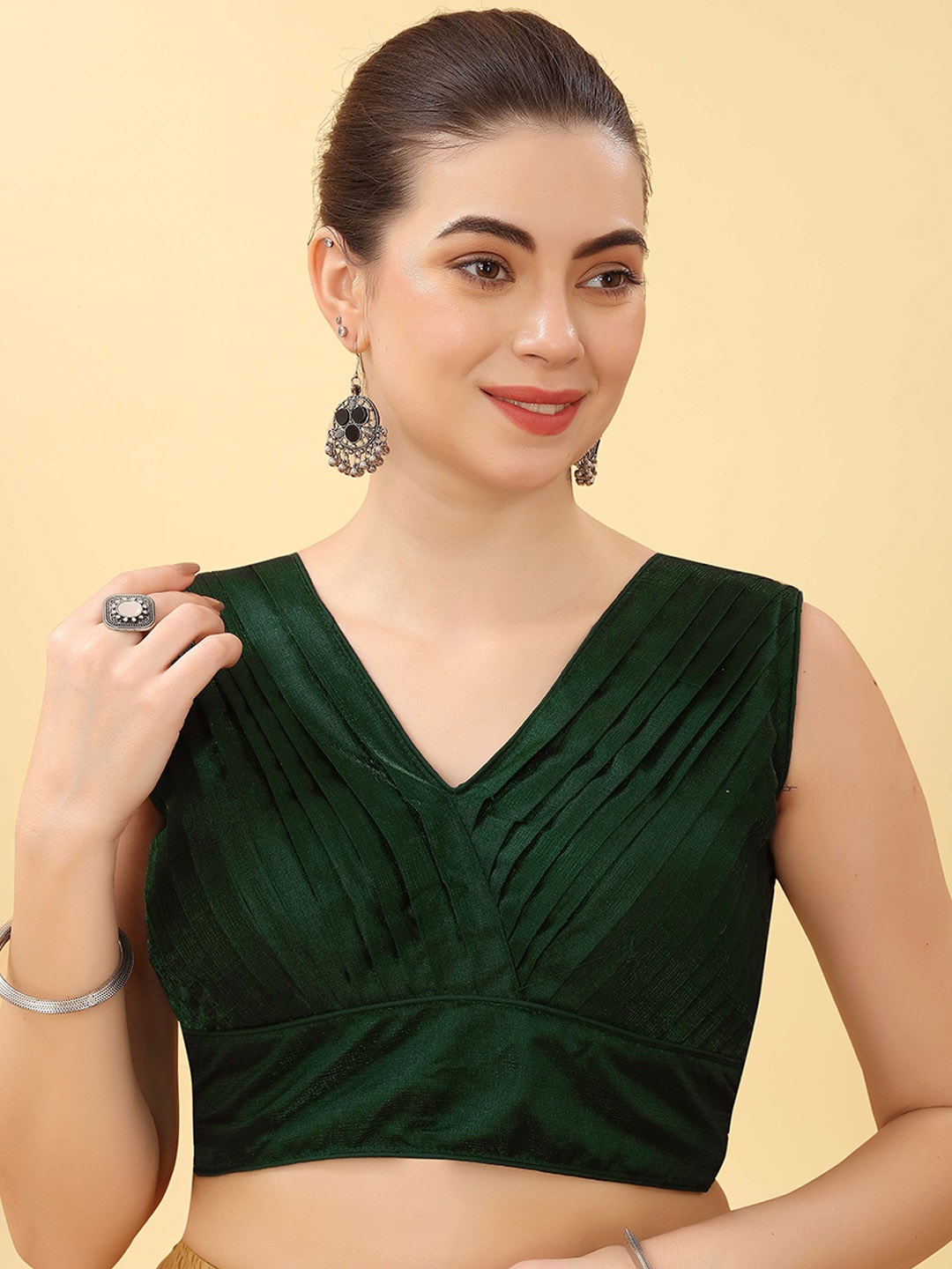 

Krimmple Women V-Neck Solid Saree Blouse, Green