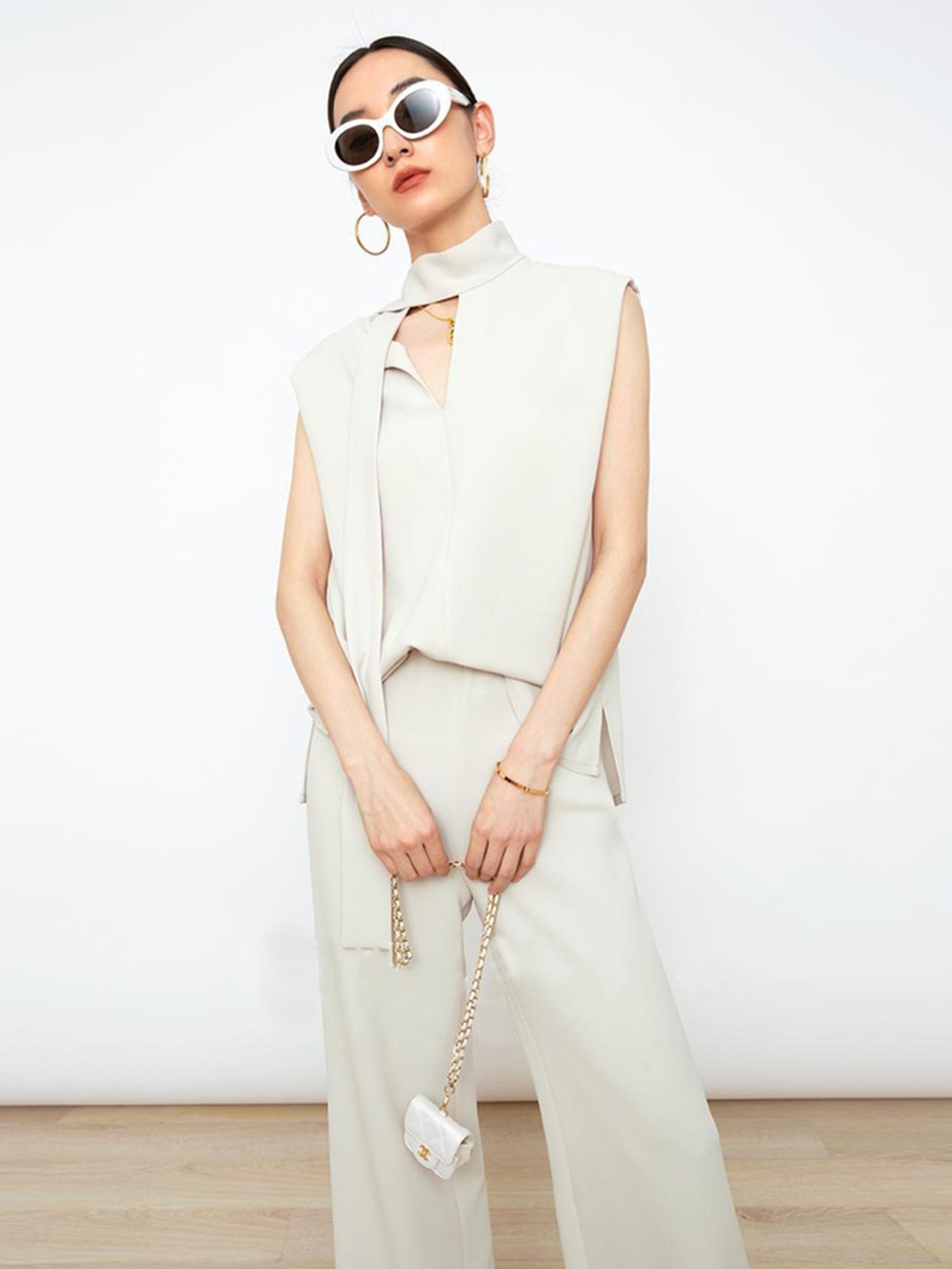 

LULU & SKY Women Solid High Neck Top, Beige