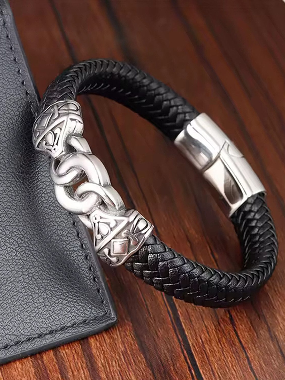 

Lila Men Leather Wraparound Bracelet, Black