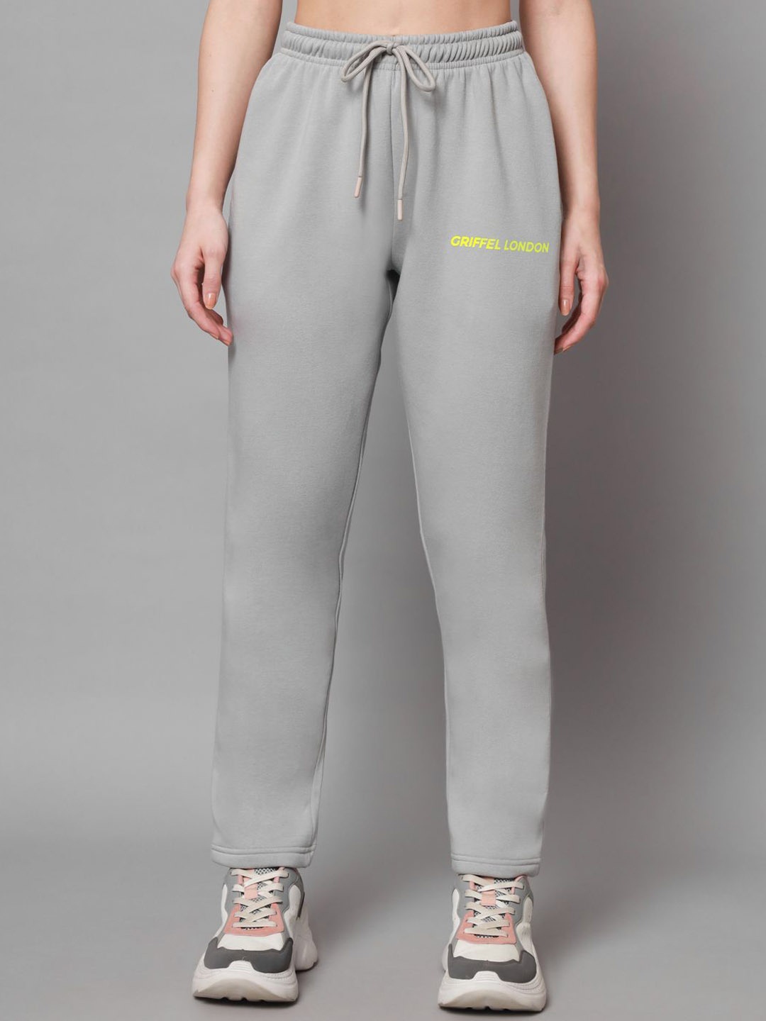 

GRIFFEL Women Solid Fleece Track Pants, Grey melange