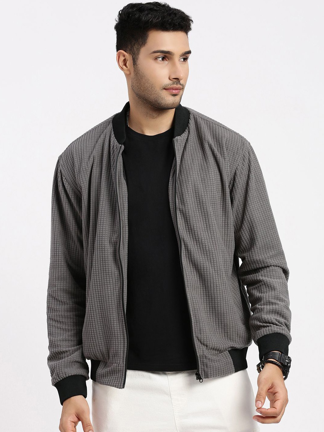 

SHOWOFF Men Acrylic Windcheater Bomber Jacket, Grey