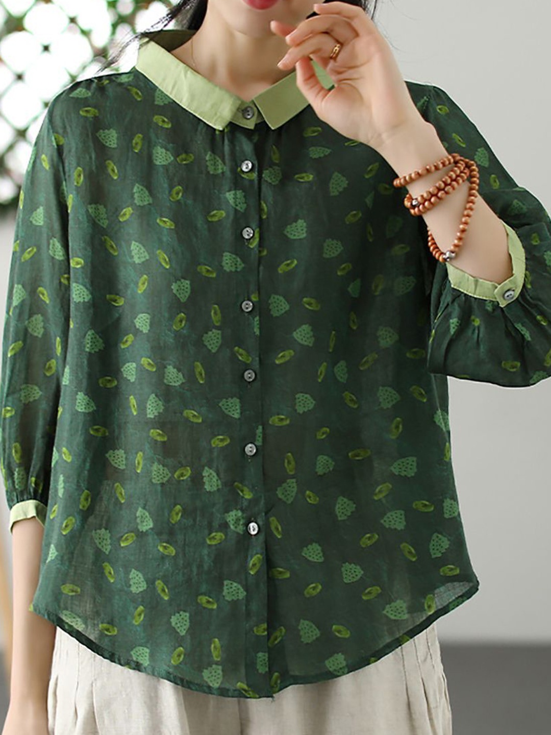 

StyleCast x Revolte Women Slim Collar Floral Printed Casual Shirt, Green