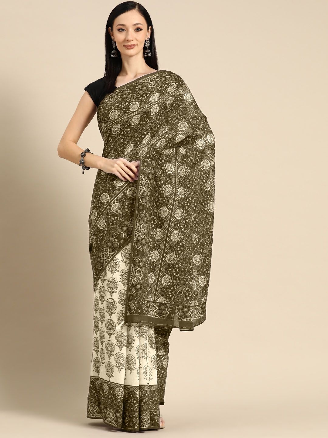 

BUTA BUTI Floral Printed Pure Cotton Saree, Mustard