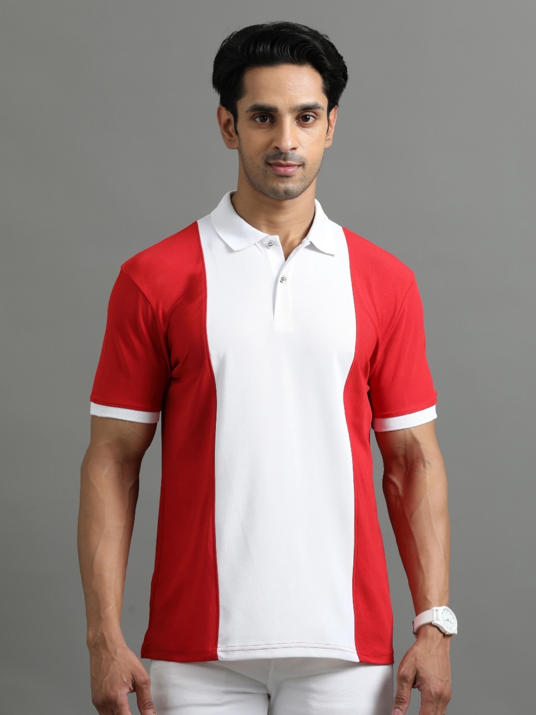 

ECOLINE Clothing Men Antimicrobial Colourblocked Polo Collar T-shirt, Red