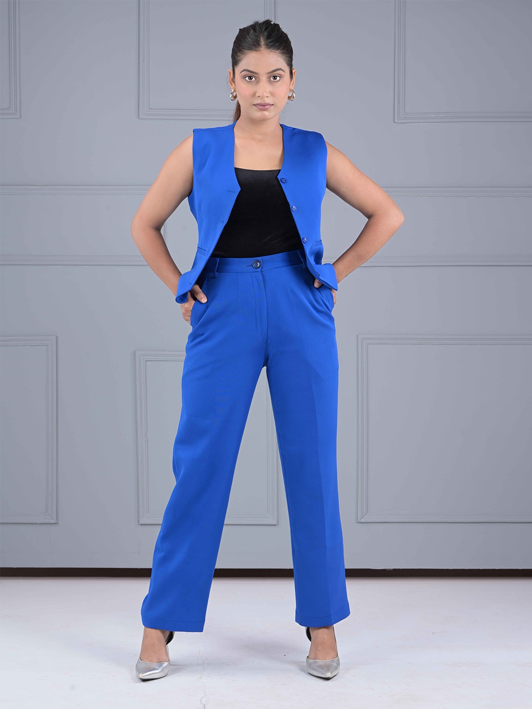 

IN ANY MANNER V-Neck Sleeveless Waistcoat & Trouser Co-Ords, Blue