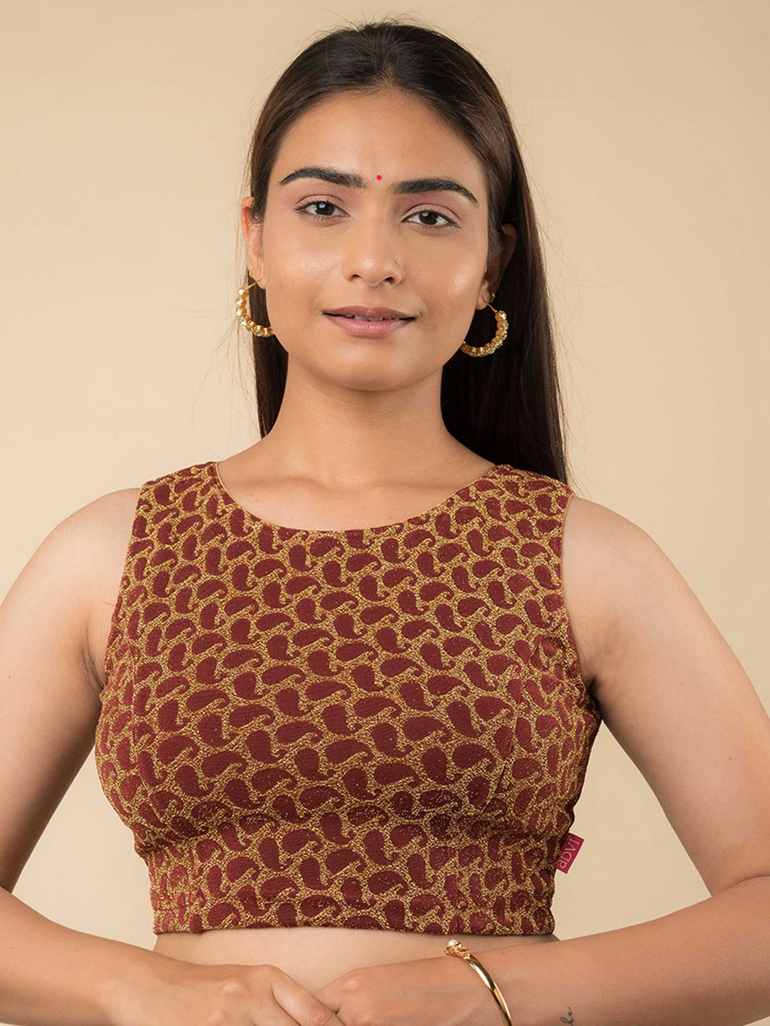 

Bindigasm's Advi Zari Woven Jacquard Saree Blouse, Maroon