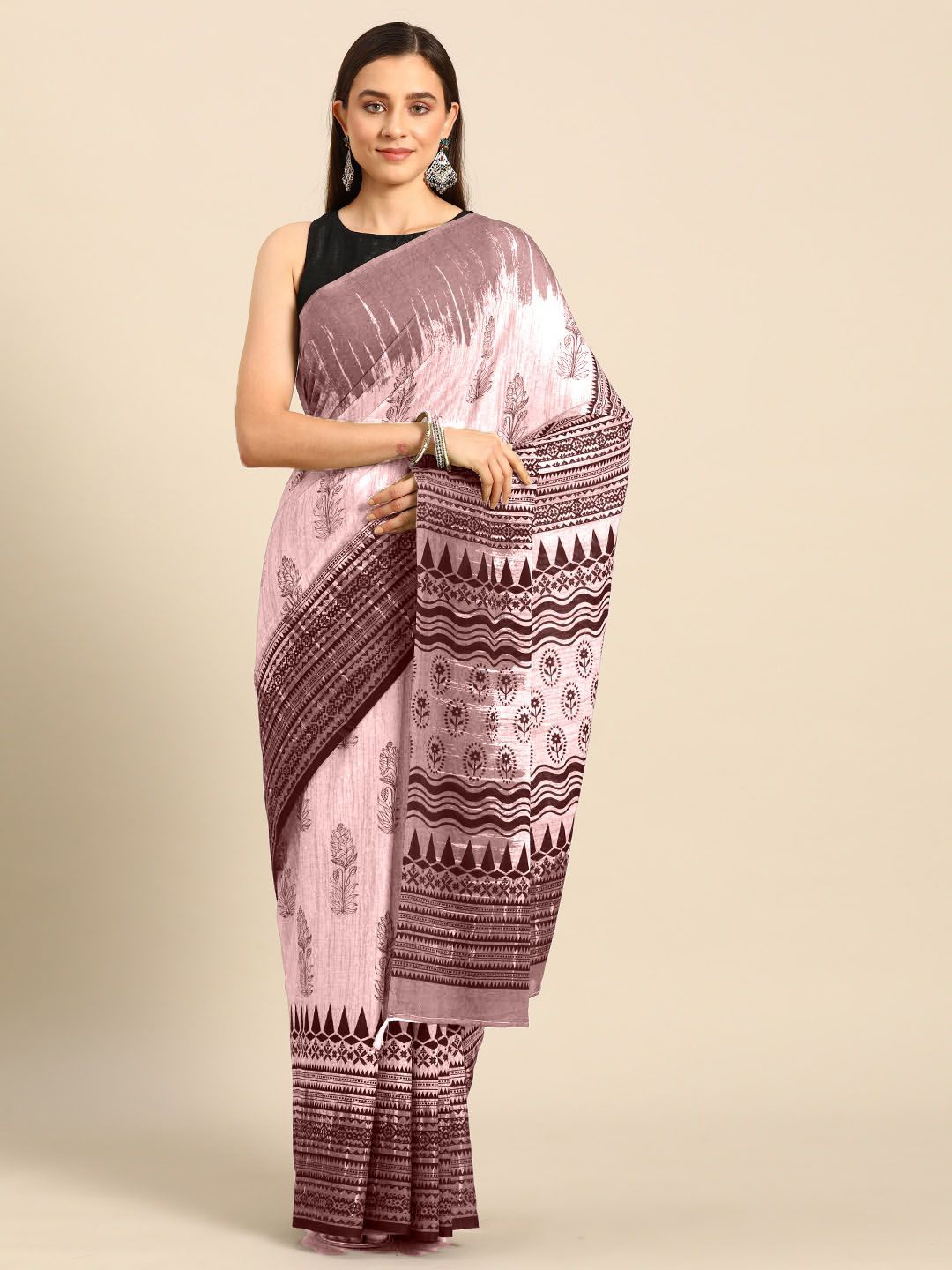 

BUTA BUTI Abstract Printed Pure Cotton Saree, Peach