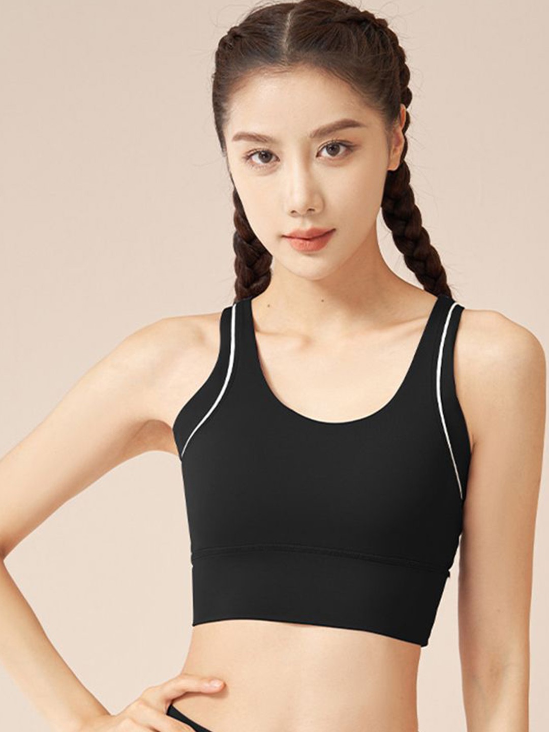 

StyleCast Women Solid Round Neck Nylon Top, Black