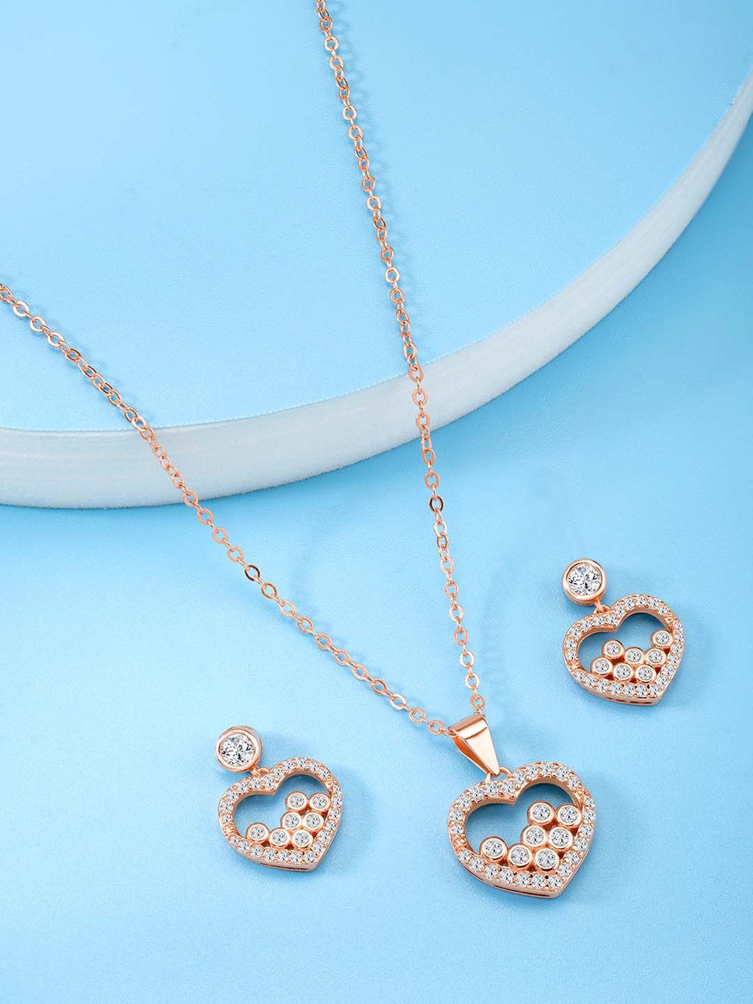 

Silvora by Peora 925 Sterling Silver Rose Gold-Plated Cubic Zirconia-Studded Jewellery Set