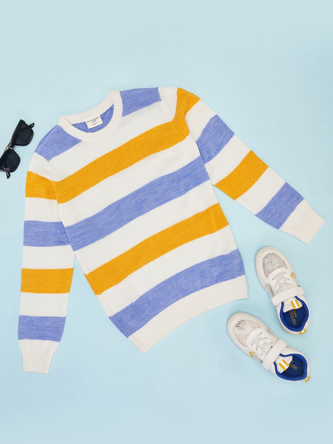 

Pantaloons Junior Boys Striped Round Neck Pullover, White
