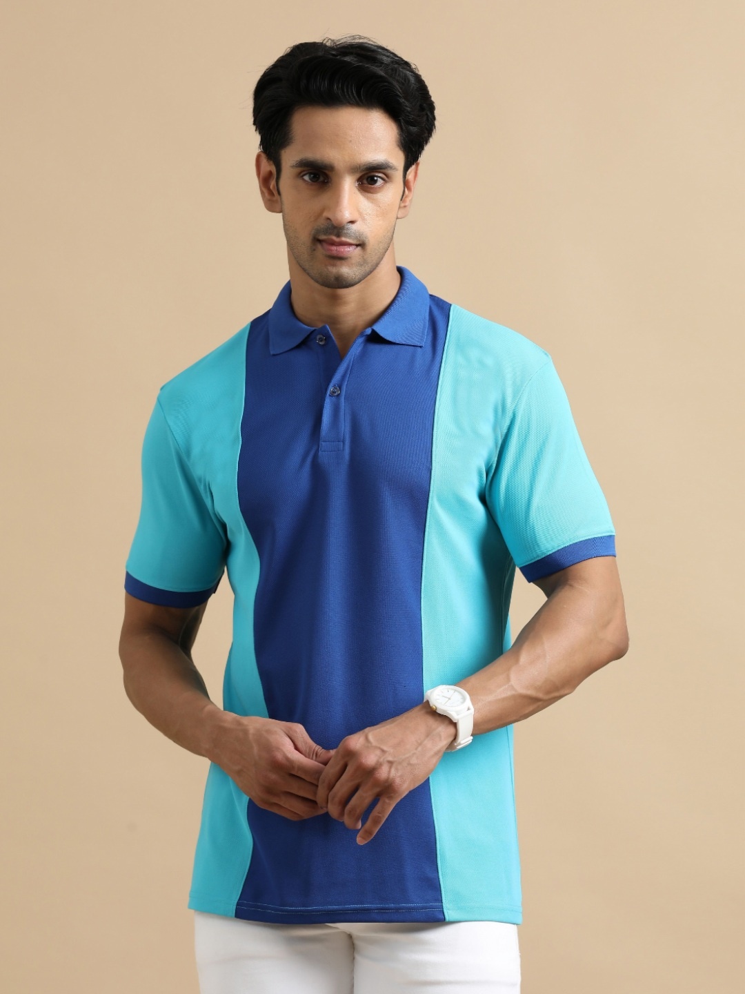 

ECOLINE Clothing Men Antimicrobial Colourblocked Polo Collar T-shirt, Blue