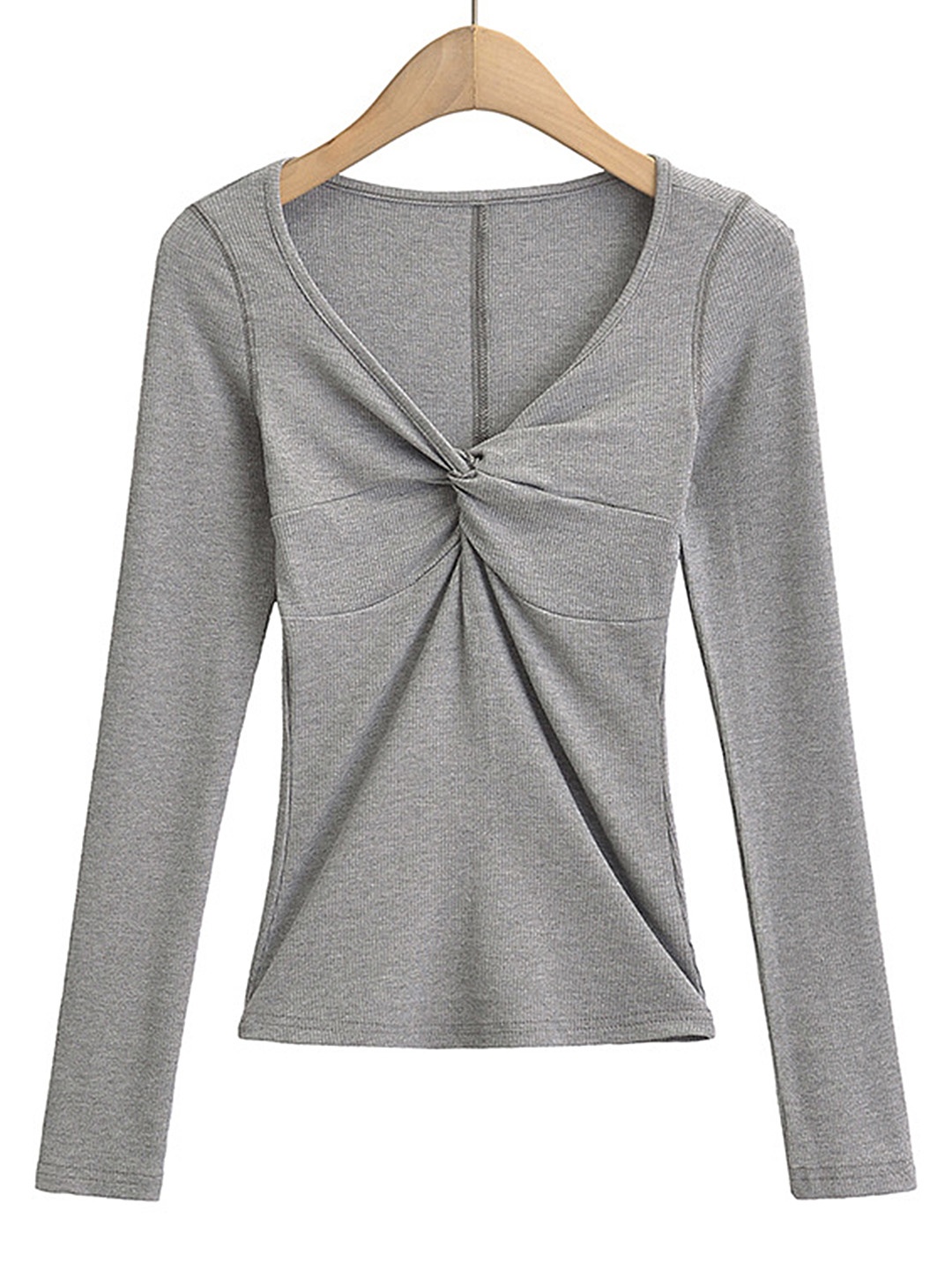 

LULU & SKY Women Solid V-Neck Top, Grey