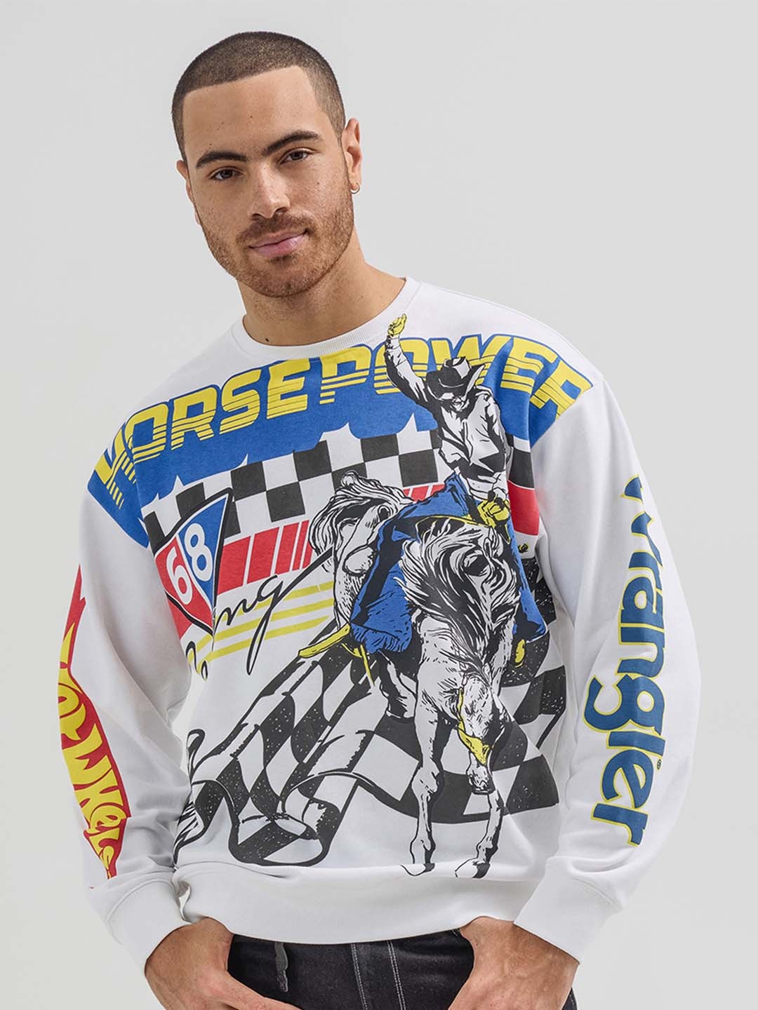 

Wrangler Men Hot Wheels Graphic Printed Cotton Oversized Sweatshirt, White