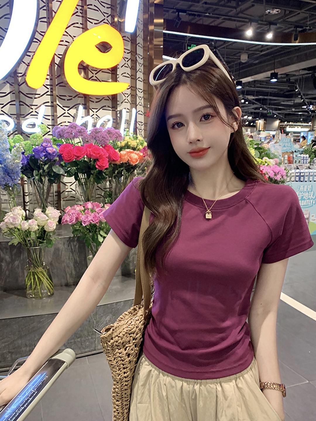 

LULU & SKY Women Solid Round Neck Top, Burgundy