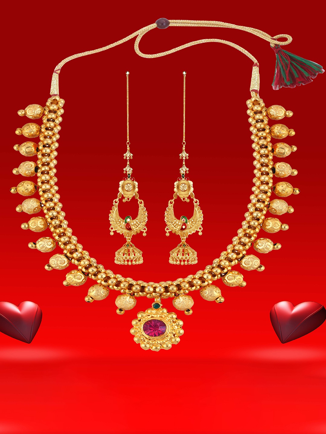

Heer Collection Gold-Plated Artificial Stones Studded Choker Jewelry Set