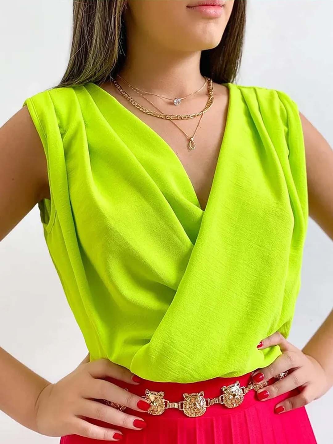 

LULU & SKY Women Solid V-Neck Top, Yellow