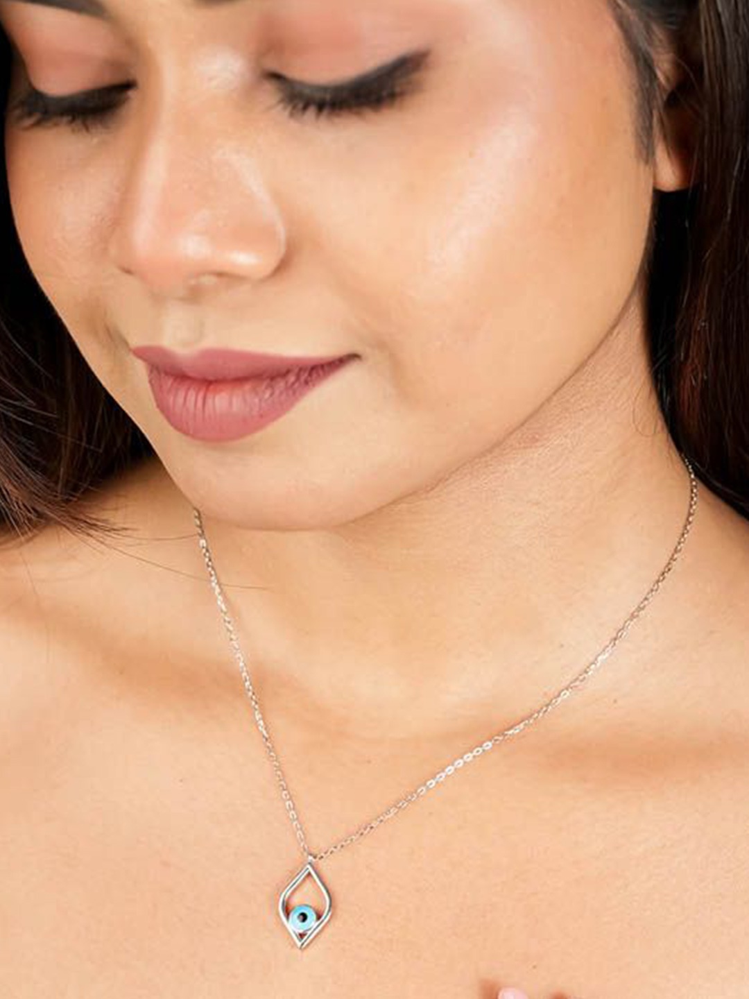 

SILBERRY 925 Sterling Silver-Plated Third Evil Eye Pendants With Chains