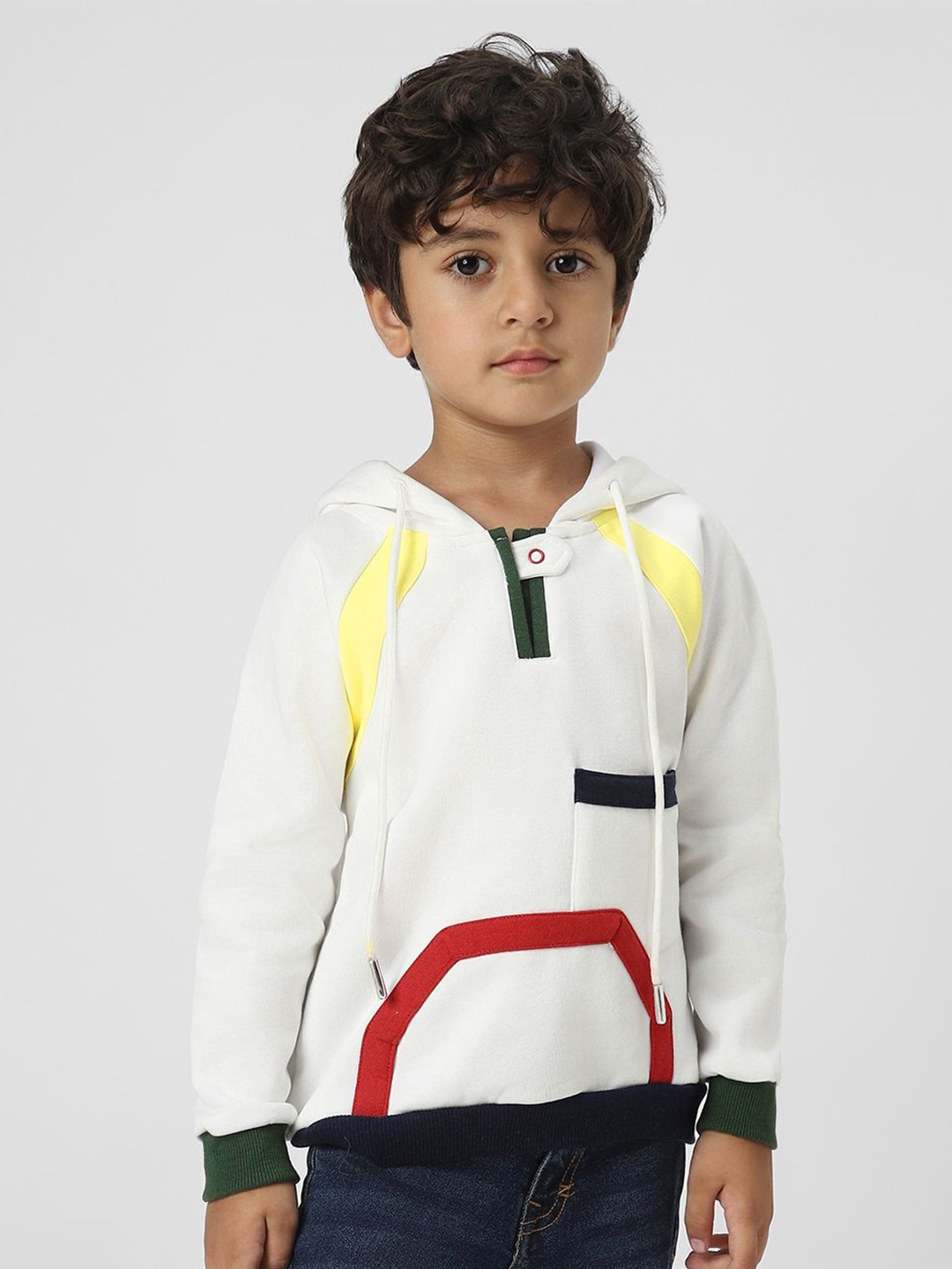 

Nauti Nati Boys Hooded Sweatshirt with Placket Detail, Off white