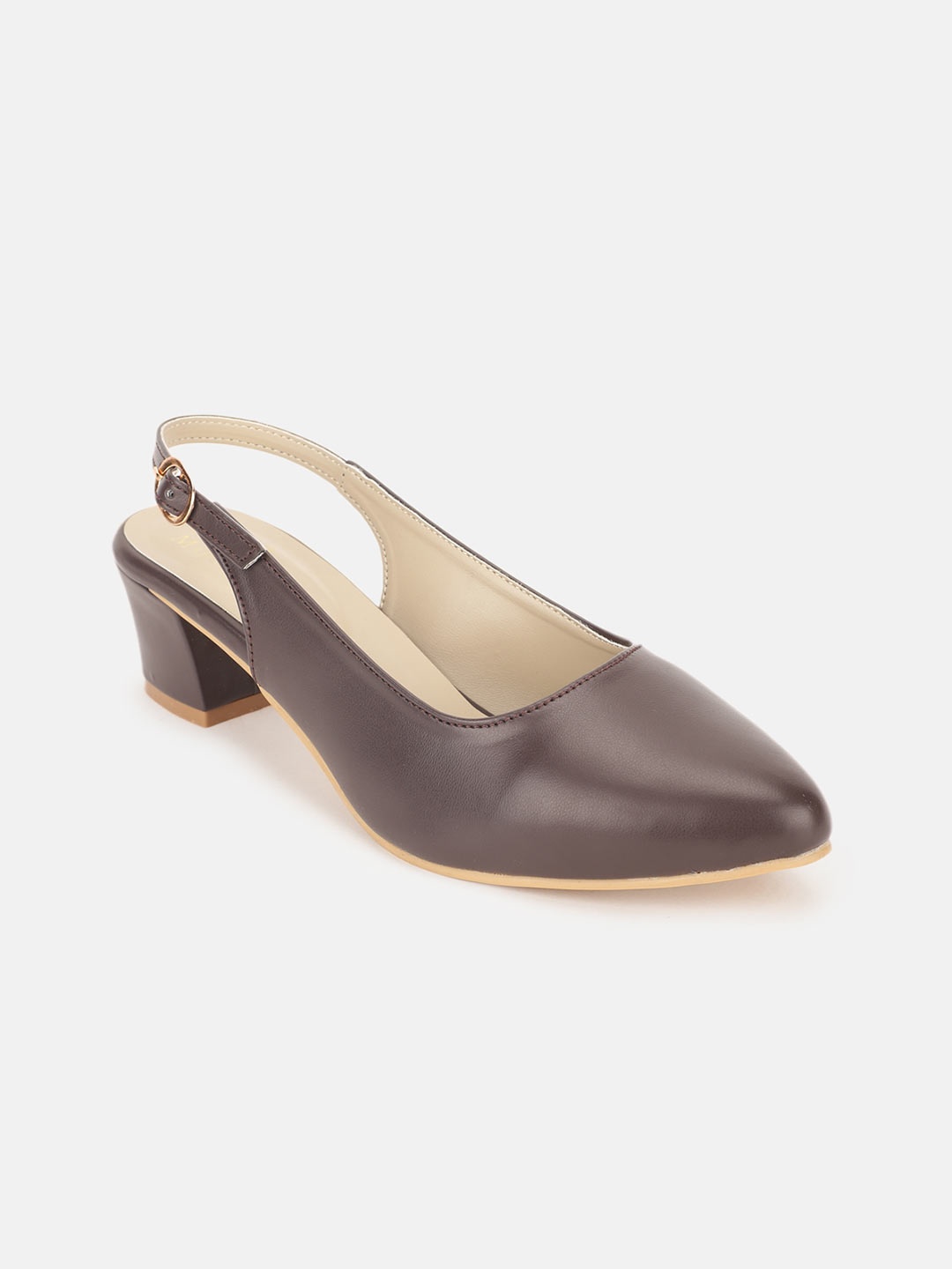 

Marc Loire Women Solid PU Work Block Pumps, Brown