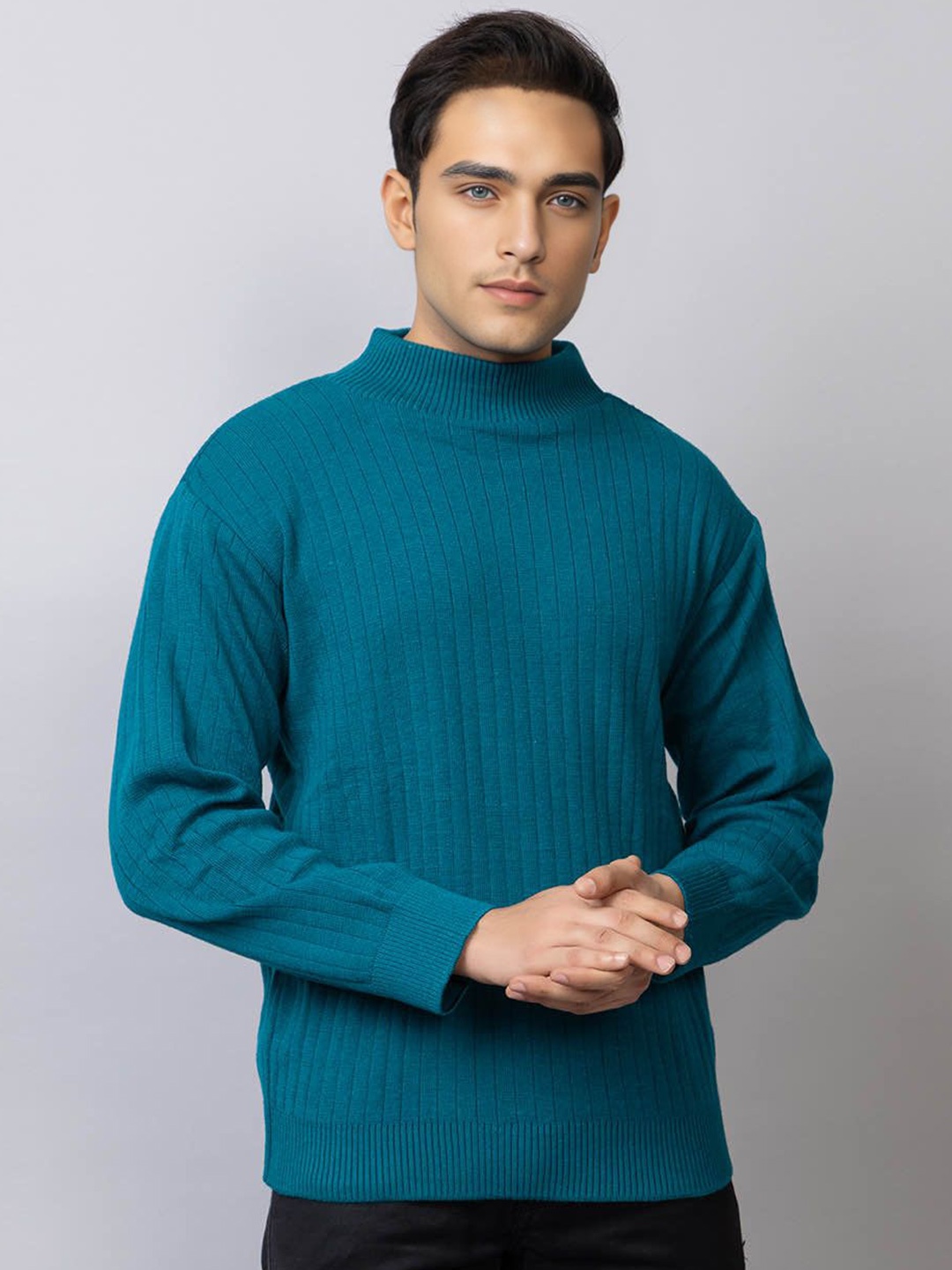 

TYSORT Men Cable Knit Woollen Pullover, Sea green