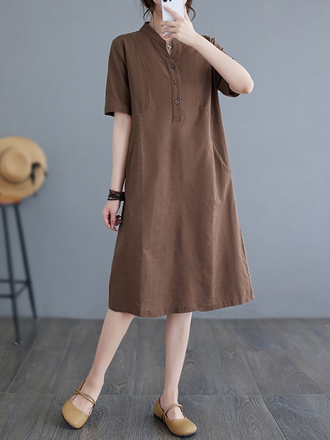 

StyleCast x Revolte Woman Solid Shirt Dress, Coffee brown