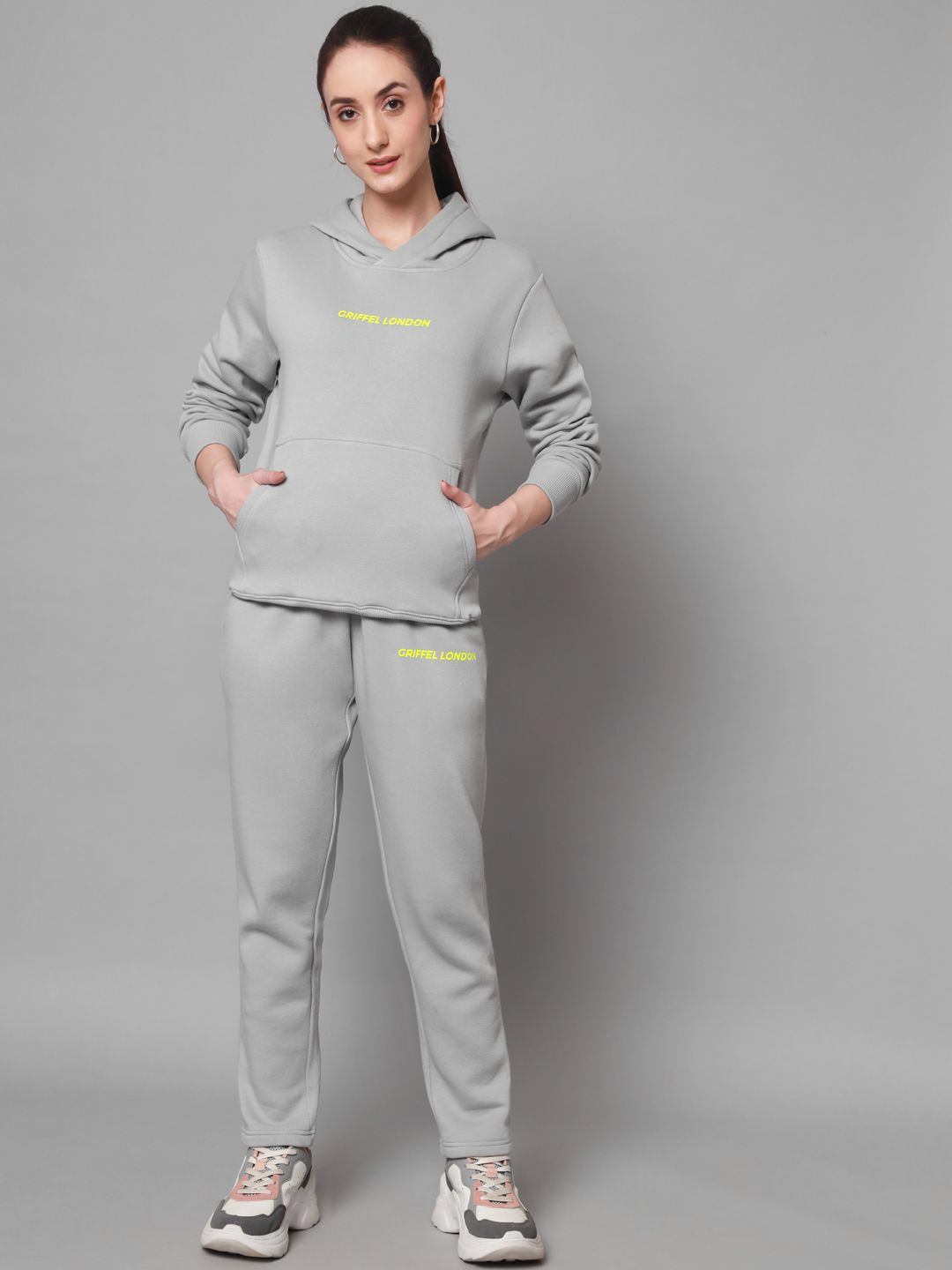 

GRIFFEL Women Hooded Fleece Long Sleeves Tracksuit, Grey