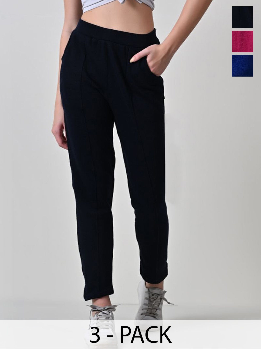 

BAESD Women Pack Of 3 Relaxed High-Rise Trousers, Black
