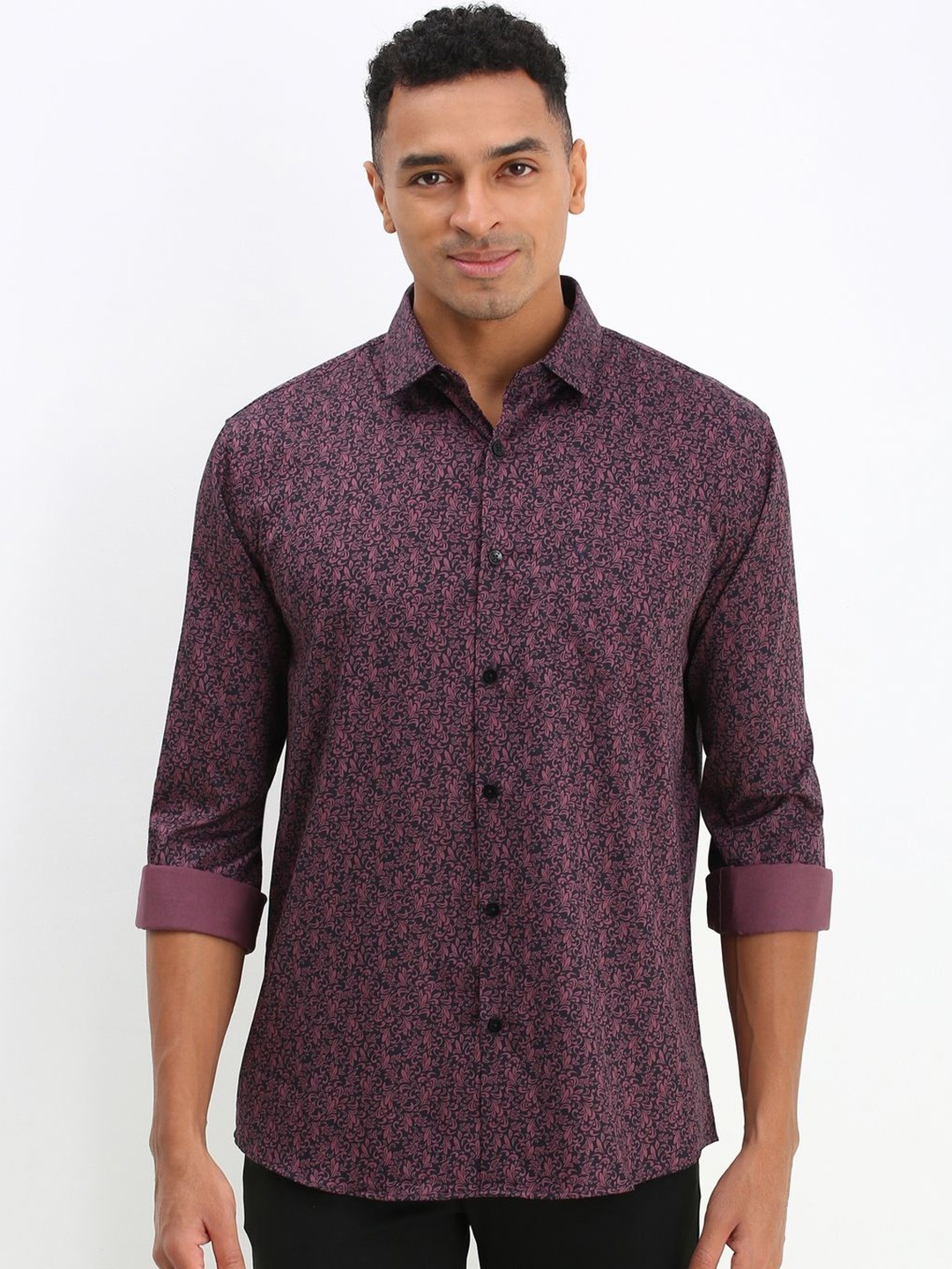 

Allen Solly Men Spread Collar Floral Printed Cotton Slim Fit Casual Shirt, Purple
