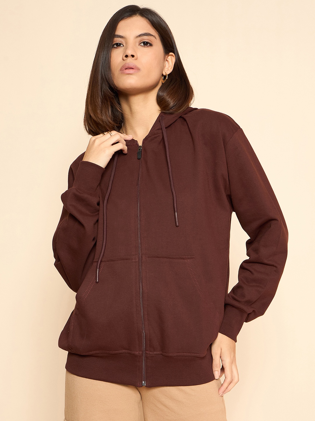 

COLOR CAPITAL Women Solid Hooded Oversized Cotton Sweatshirt, Maroon