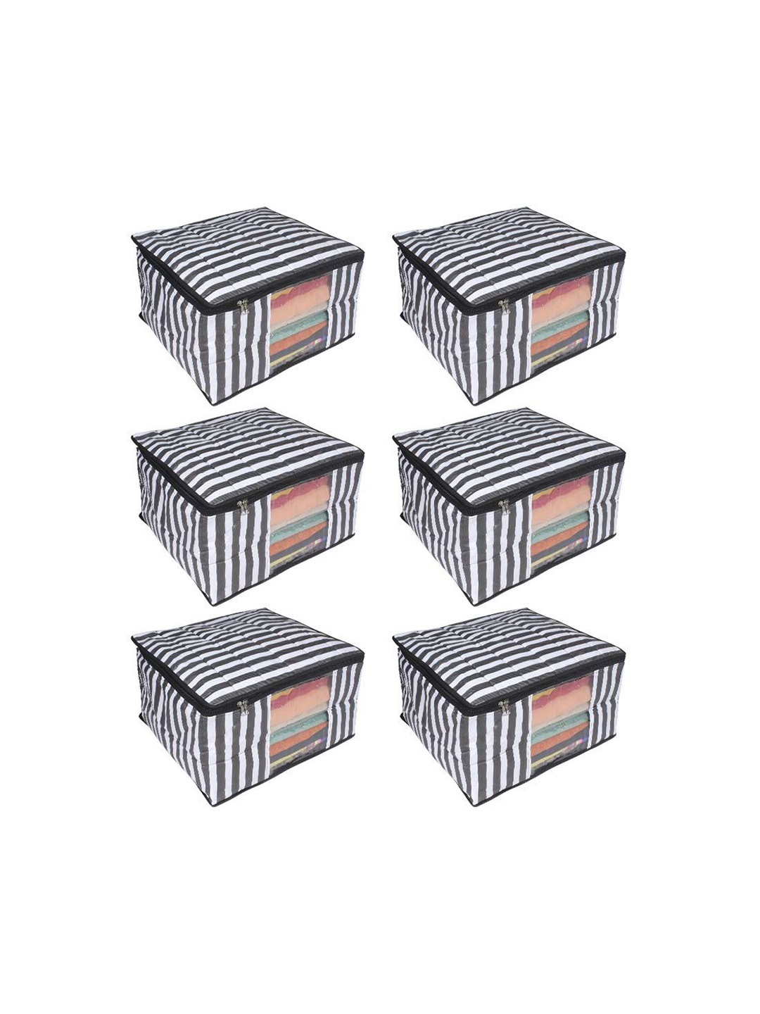 

prettykrafts Black & White 6 Pieces Striped Reusable Multi-Utility Organisers