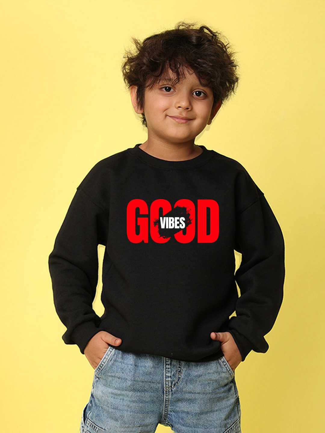 

NUSYL Boys Printed Oversized Sweatshirt, Black