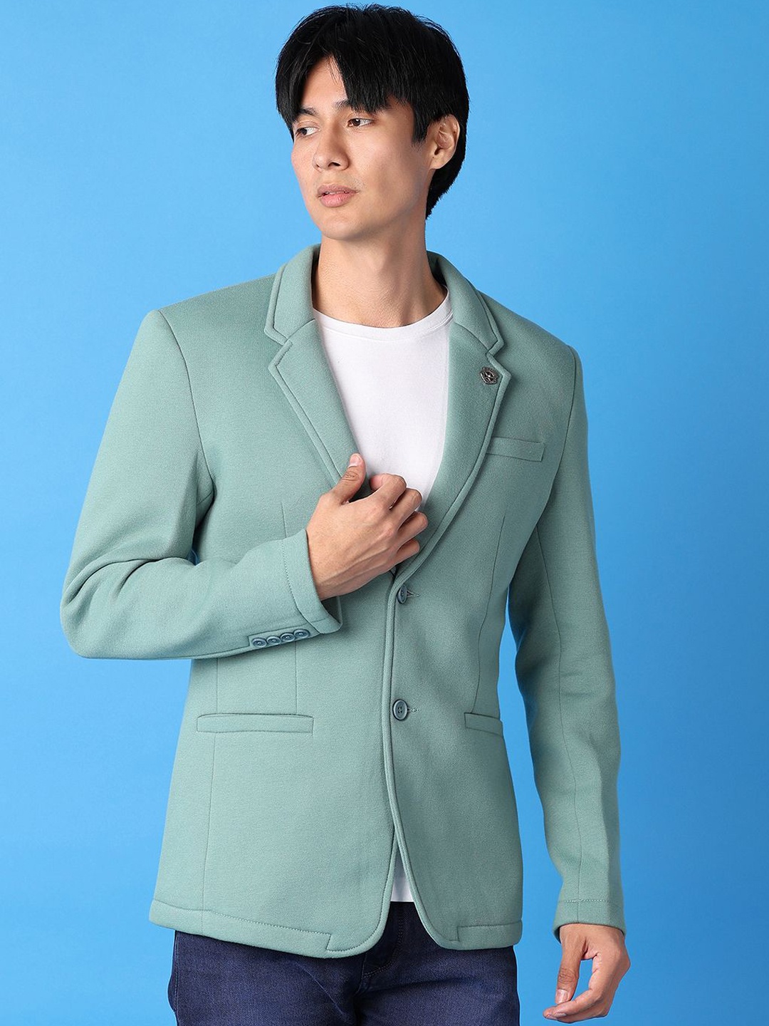 

V-Mart Notched Lapel Single Breasted Casual Blazer, Green