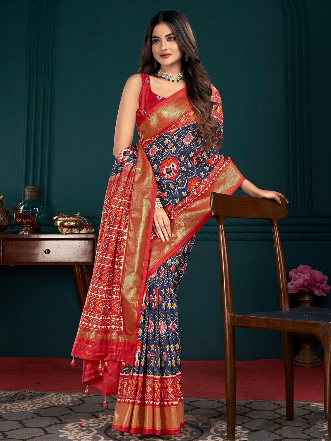 

DIVASTRI Women Designer Saree, Navy blue