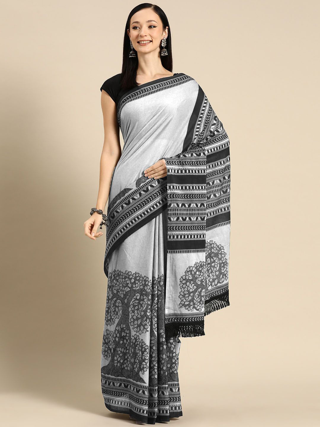 

BUTA BUTI Floral Pure Cotton Saree, White
