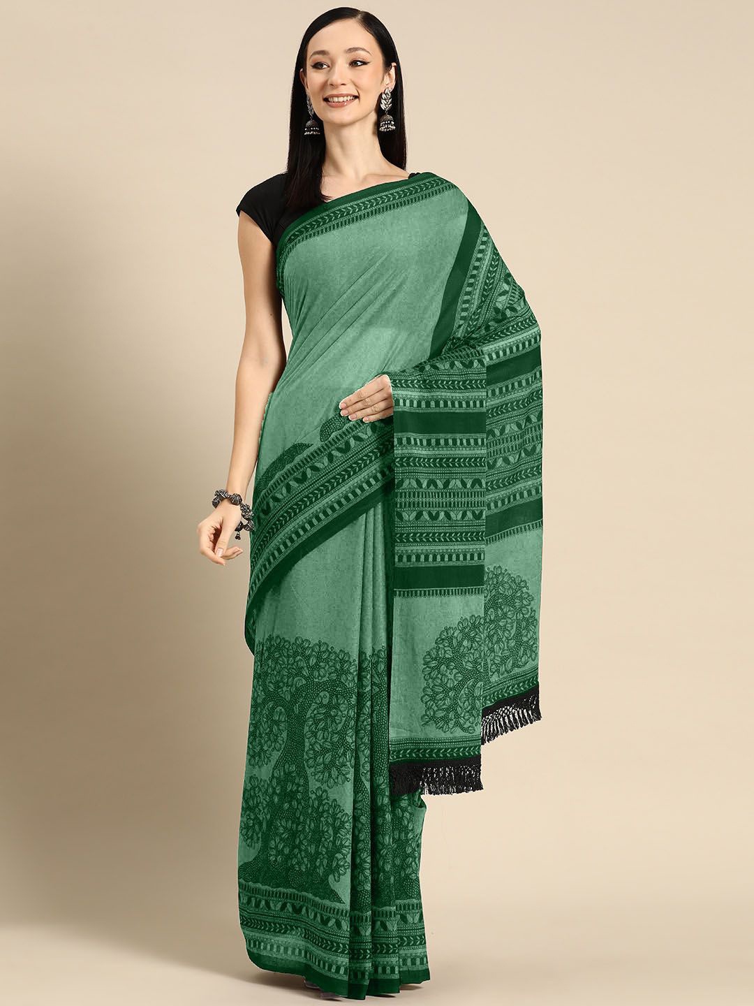 

BUTA BUTI Floral Pure Cotton Saree, Green