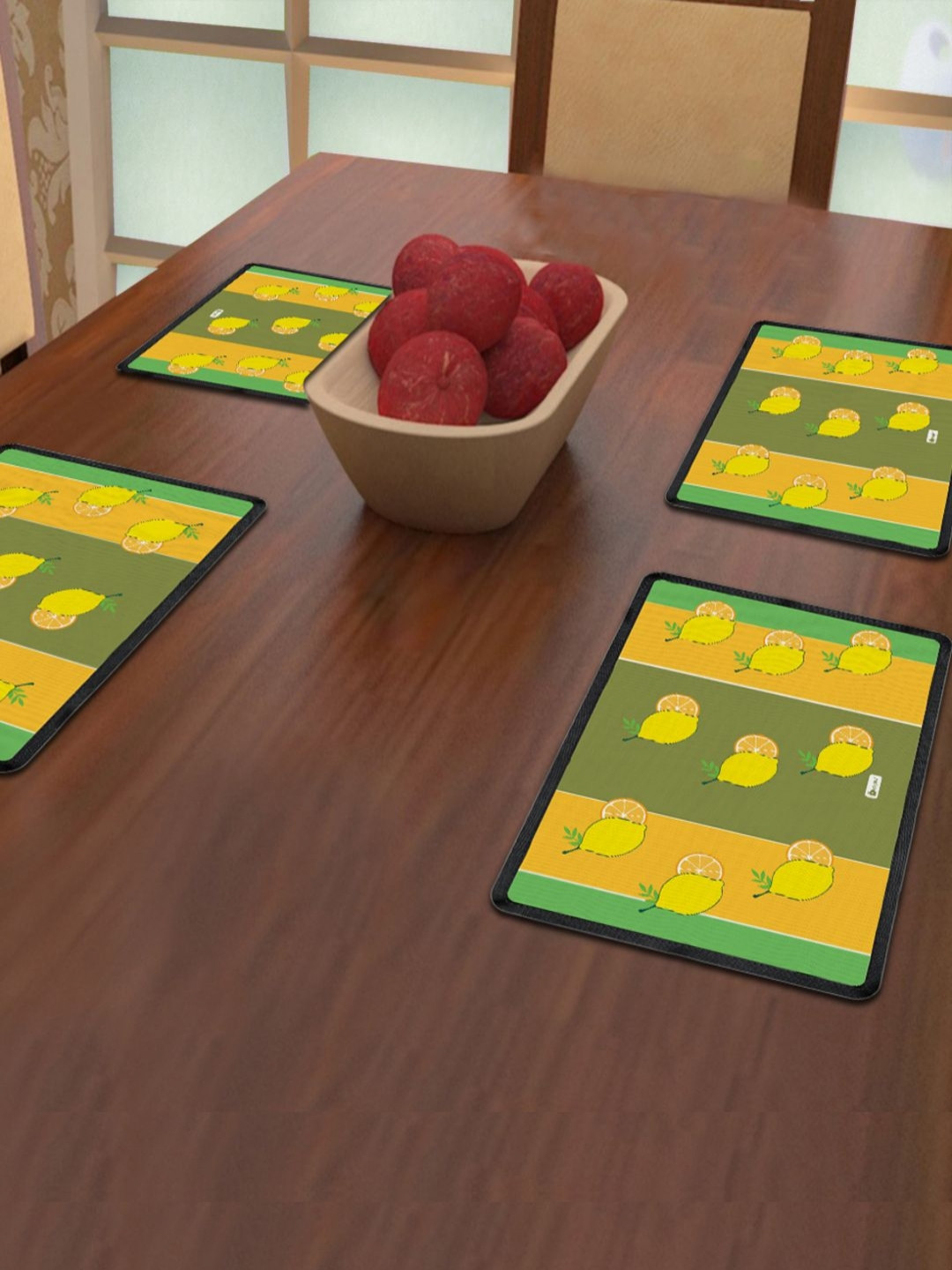 

Indigifts Yellow & Green 4 Pieces Quirky Printed Rectangle Shape Table Placemats